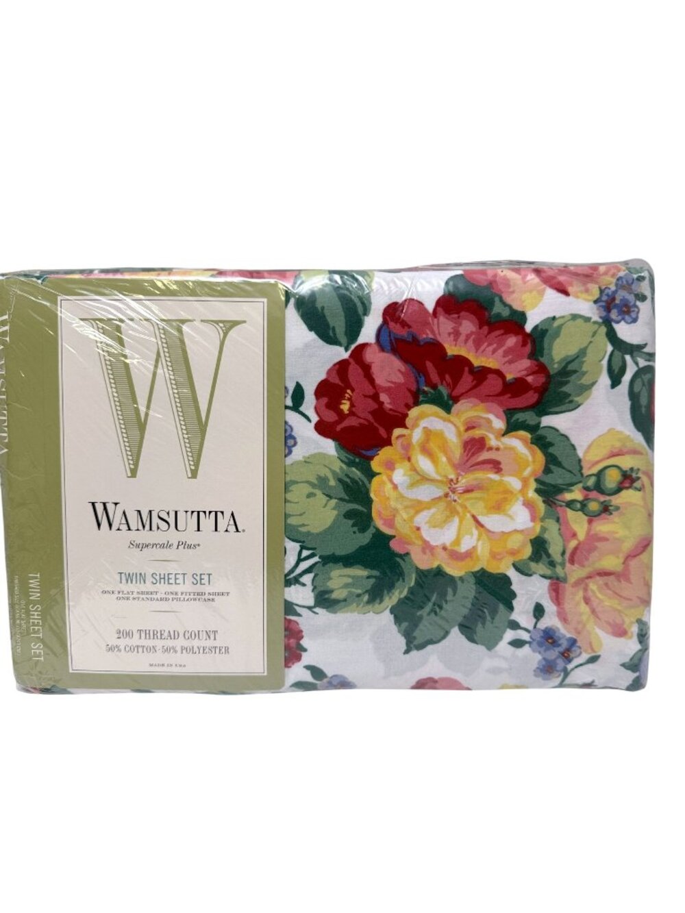 Wamsutta Twin Bed Sheet Set 3 pc Cottage Floral Cotton Blend Percale NEW